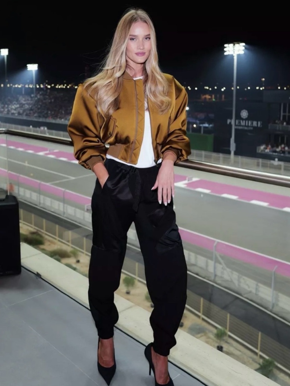 Helsa Satin Bomber Jacket in mustard